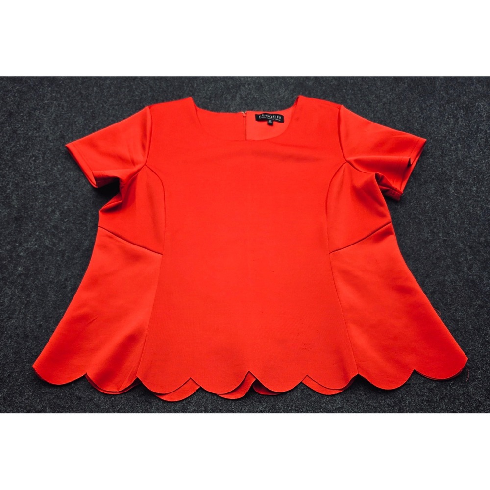 Eloquii Scalloped Hem Top Women 20 Red Scuba Short Sleeve Blouse